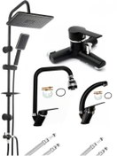 Resim ARMİLLA ARMATÜR Siyah Krom Robot Duş Sistemi Banyo 2 Fonksiyonlu Mutfak Ve Lavabo Musluğu Bataryası 4’lü Set 