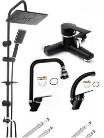 Resim ARMİLLA ARMATÜR Siyah Krom Robot Duş Sistemi Banyo 2 Fonksiyonlu Mutfak Ve Lavabo Musluğu Bataryası 4’lü Set 
