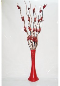 Resim 60 Cm Kırmızı Desenli Vazo 5 Adet Kırmızı Üzüm 5 Adet Kahve Dal 