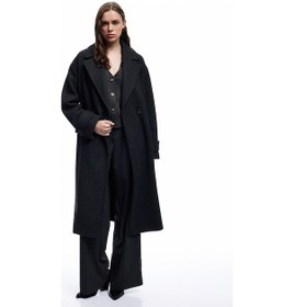 Resim Koton Astarlı Düğmeli Kruvaze Uzun Kollu Oversize Kaşe Kaban Antrasit 6wak00058ew 939 