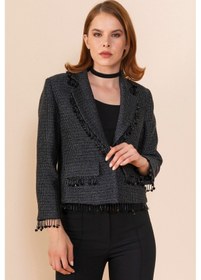 Resim Kadın Püskül Detaylı Kısa Blazer Ceket Siyah 