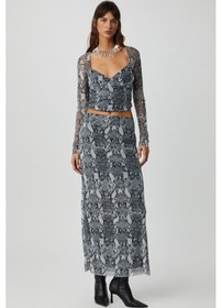 Resim Grimelange Beulah Kadın Maxi Boy Slim Fit Beli Lastikli Tül Batik Desenli Yılan Desenli Etek Yılan Desenli Çok Renkli 