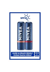Resim Nivea Kırmızı + Pembe Renkli Dudak Bakım Kremi SPF30 2'li 