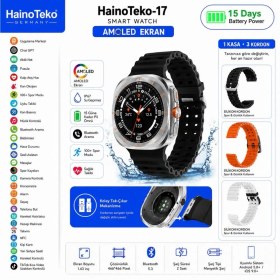 Resim Haino Teko-17 Akıllı Saat Gümüş Kasa 1 Kasa 3 Değiştirilebilir Kordon AMOLED Ekran Bluetooth Arama IP67 Suya Dayanıklı Uzun Pil Ömrü 