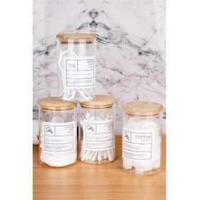 Resim Moda Ozy 4lü 250ML Bambu Kapaklı Pamuk/kulak Pamuğu/makyaj Pamuğu/diş Ipi Kavanozu Cam Banyo 