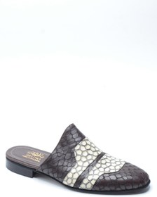 Resim Bruno Shoes Kahverengi Krem Yılan Desenli Hakiki Deri Erkek Sabo Half Shoes 