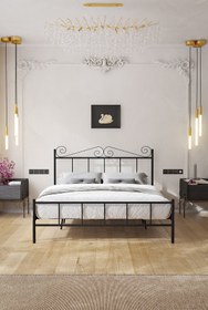 Resim FANO Paris Ferforje Karyola Siyah Çift Kişilik Metal Yatak 140x190, 140x200, 150x200, 160x200 