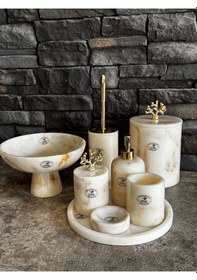 Resim Bal Mermer Gold Mercan Aksesuarlı 8 Li Banyo Seti Gold 