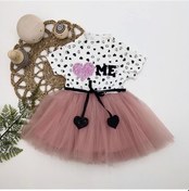 Resim 1-2-3 Yaş Payetli Kalp Me Baskılı Kız Bebek Elbisesi Gül Kurusu GÜL KURUSU 