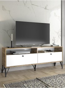 Resim Wood'n Love Astreo 160 Cm Metal Ayaklı Tv Ünitesi - Atlantik Çam - Beyaz / Siyah 