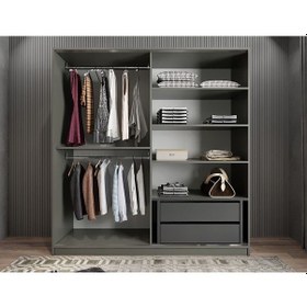 Resim Star Sürgü Kapaklı Gizli Çekmeceli Dolap Gardırop Füme 180 Cm 