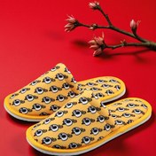 Resim Chochili Erkek Sarı Şimşekli Kurukafa Desenli Yumuşak Tabanlı Ev Terlik 