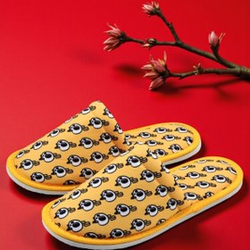 Resim Chochili Erkek Sarı Şimşekli Kurukafa Desenli Yumuşak Tabanlı Ev Terlik 