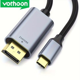 Resim VOTHOON USB-C'den DisplayPort 1.4 Kablosu - 8K@60Hz, 4K@120Hz, Thunderbolt 4/3 Uyumlu, Örgülü Tasarım, Altın Renkli USB Tip-C'den HDTV Adaptörü için MacBook, Dell XPS, iPhone 15 ve Daha Fazlası 