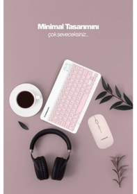 Resim Pembe Kablosuz Klavye Ve Mouse Seti 