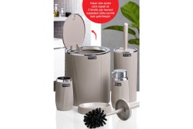 Resim Okyanus Home Vizon Kromlu Çizgili Yuvarlak 5'li Banyo Seti 