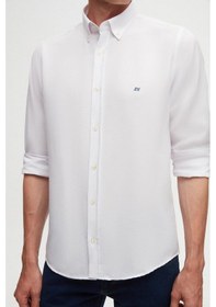 Resim D'S Damat Ds Damat Slim Fit Beyaz Oxford Düğmeli Yaka Kolay Ütülenebilir Nakış Detaylı Pamuklu Gömlek 4HC02ORT03265 Beyaz 