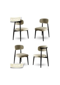 Resim Canisa Laos Serisi 4 Adet Krem Mutfak Sandalyesi Siyah Metal İskeletli 1. Sınıf Babyface Kumaş Sandalye Krem Ayaklar Siyah 