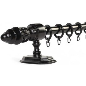 Resim Twins Decorative Ahşap İşlemeli Demonte Başlıklı Siyah Raysız Rustik Perde Askısı - 250 CM 