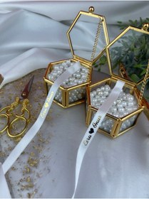 Resim Saten Nişan ve Söz Kurdelesi - Altın ve Gümüş Varak Baskı 