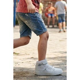 Resim In Step Eveji Beyaz Çocuk Basketbol Ayakkabısı - Yüksek Bilekli Cırt Cırtlı Sneaker 