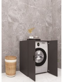 Resim Mdf Çamaşır Makinesi Dolabı Kapaklı Antrasit 