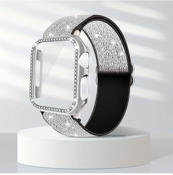 Cloud011 Karışık Renk 41mm Elmas İwatch Kılıfı Ve Nylon Kayışı Seri 40mm 41mm 44mm 45mm Ultra 2 Se Uyumlu