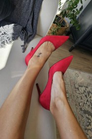 Resim 10 1814 Topukla Kadın İnce Topuklu Stiletto Ayakkabı Kırmızı Süet 