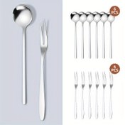 Resim 12 Parça Paslanmaz Çelik Meyve Çatal ve Kaşık Seti | Tatlı Çatalları, Kaşıklar Dahil | Bulaşık Makinesine Uygun & Paslanmaz | Karıştırma, Meyveler, Mezeler, Kekler, Salatalar İçin Mükemmel | Ev Mutfağı, Restoranlar, Partiler, Düğünler ve Festivaller için İdeal | Yemek ve Eğlence Aletleri | Kahve Araçları | Öğle Çayı, Dondurma Puding Yoğurt Temel Seti | Noel Hediyesi 