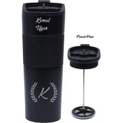 Resim Hediye Rengi Isme Özel Premium French Press Çelik Termos 450 ml M1 