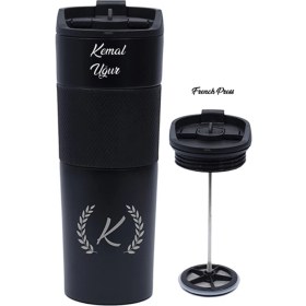 Resim Hediye Rengi Isme Özel Premium French Press Çelik Termos 450 ml M1 