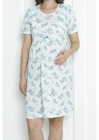 Resim Nicoletta Hamile Tunik Gecelik Kısa Kollu Likralı Büyük Beden Geniş Beden Aralığı Yeşil Nıc1011 R18 