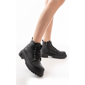 Resim 812-2129 Siyah Bağcıklı Fermuarlı Günlük Kadın Bot Acı Kahverengi 