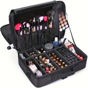 Resim Üç katmanlı Makyaj Kutusu Büyük Kapasiteli Kozmetik Çantası Çok Fonksiyonlu Güzellik Aracı Depolama Çantası Kadın Seyahat Kozmetikleri Depolama Kutusu 