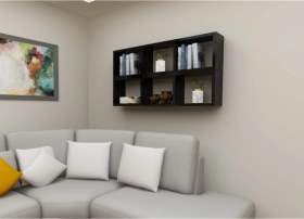 Resim Kitaplık Yan Siyah Renk Duvar Rafı Ikili Takım Siyah 