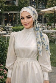 Resim Aişe tesettür Taş Mavi Batik Desen Fularlı Bone 