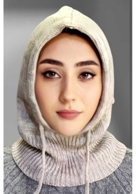 Resim Uniquetrenders Balaclava Fitilli Triko Tesettür Örgü Bere Başlık Taş Rengi 