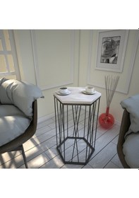 Resim Cetrus Yan Sehpa Metal & Servis Sehpası Deniz Meşe / Metal Ayak 