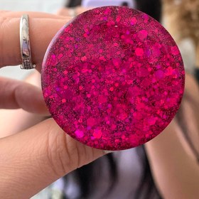 Resim Fuşya Hologram Simli Yuvarlak Telefon Tutucu PopSocket 
