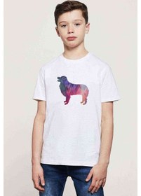 Resim Silhouette Australian Shepherd Dog Baskılı Unisex Çocuk Beyaz T- 