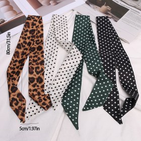Resim 4'lü leopar desenli vahşi puantiyeli retro bandana eşarp, ince uzun şerit kadın başörtüsü, çanta bağcıklı profesyonel eşarp yeni 