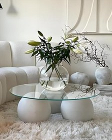 Resim Modern Orta Sehpa & Küre Sehpa & Top Sehpa & Şeffaf Yuvarlak Cam & Beyaz Top 
