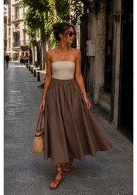 Resim Eren Style İtalyan Beli Lastikli Kloş Etek Kahverengi 