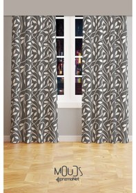 Resim Gri Flora Serisi Desenli Süet Oturma Odası Salon Fon Perde Baskılı Ekstrafor Büzgü 2 Kanat Prd-1073 Çok Renkli 