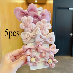 Resim Kadınlar için kumaş baş bandı seti - fiyonk ve çiçek desenli sevimli tatlı tarzda, elastik baş bandı at kuyruğuna uygun 