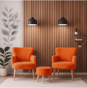 Resim Azra Mobilya Roma Welsoft Yumuşak Kumaş 2 Berjer 1 Puf Seti – Yumuşak Dokulu Modern Konfor - TURUNCU 