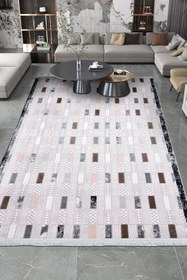 Resim Bej, Kahve ve Antrasit Geometrik Mozaik Halı - 80cm 