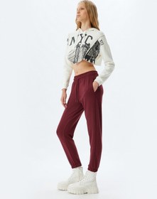 Resim Koton Jogger Eşofman Altı Cep Detaylı Beli Bağcıklı Nervürlü Rahat Kalıp Bordo 5wal40026ık Bordo 