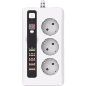 Resim Comse 5 USB Portlu Akıllı Zaman Ayarlı On/off Düğmeli 2 Metre Uzatma Kablolu 3'lü Priz Beyaz 