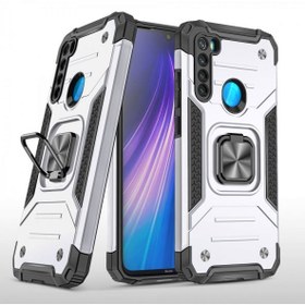 Resim NewFace Xiaomi Redmi Note 8 Kılıf Tank Zırh Yüzüklü Mıknatıslı Standlı Kapak Gümüş 